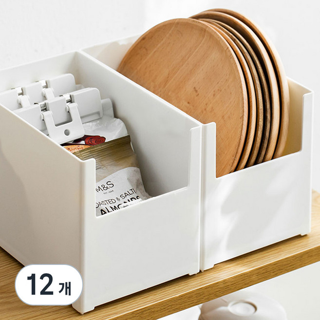 가규 국내생산 팬트리 정리함 리빙박스, 화이트, 12개