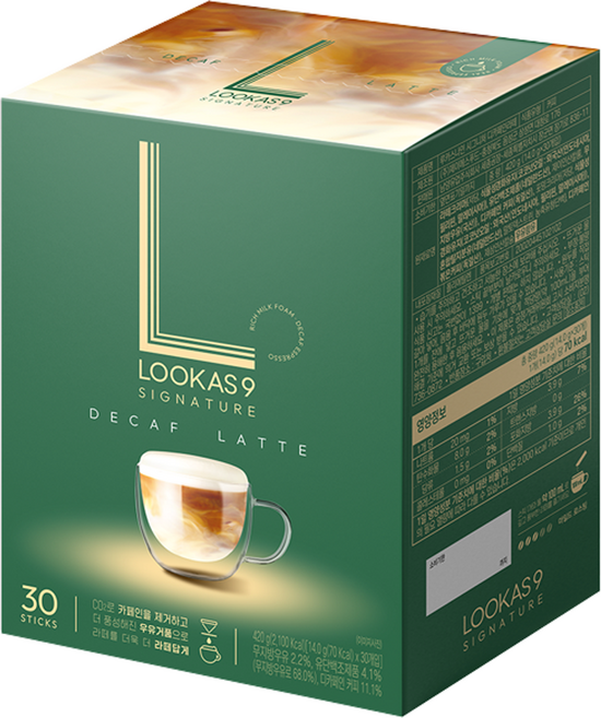 루카스나인 시그니쳐 디카페인 라떼 커피믹스, 14g, 30개입, 1개