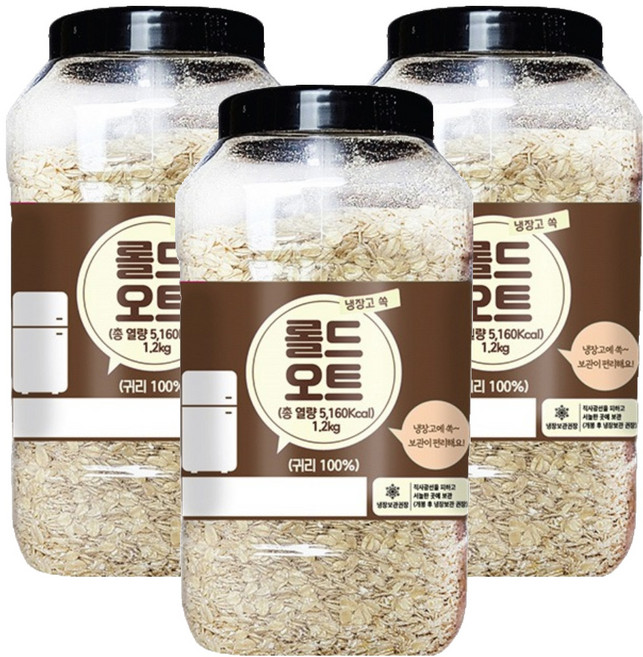 대구농산 냉장고쏙 롤드 오트, 1.2kg, 3개