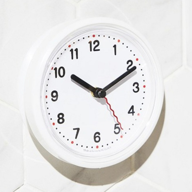 에이치씨클락 부착식 무소음 욕실 주방 방수 시계, 화이트+화이트