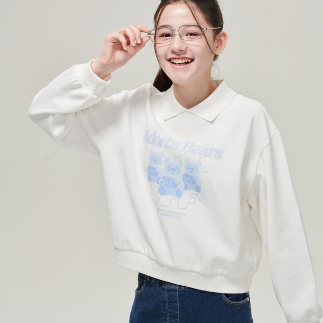 애플핑크 여성용 젤리베어 카라 크랍 맨투맨