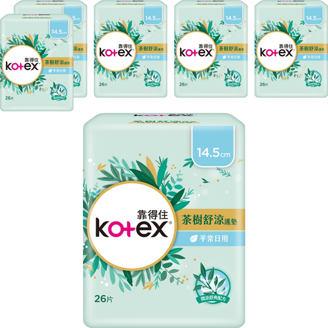 Kotex 靠得住 茶樹舒涼護墊, 14.5cm, 26片, 6包