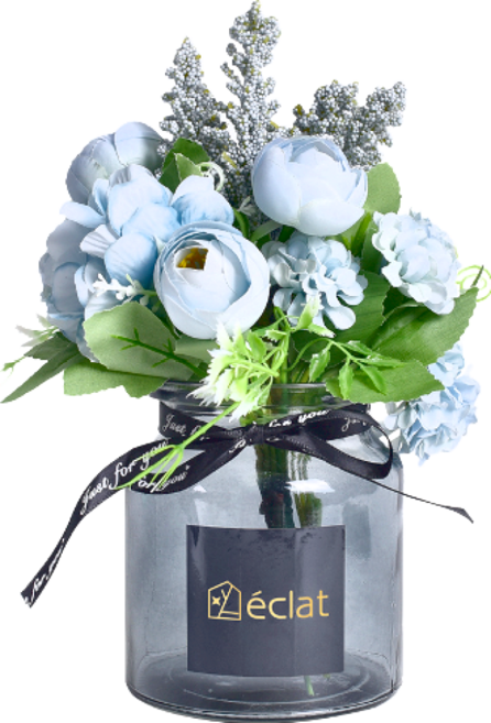 éclat 匠心花藝黑瓶玻璃工藝擺飾仿真盆栽 花束高約32.5cm, 藍色細語, 1個