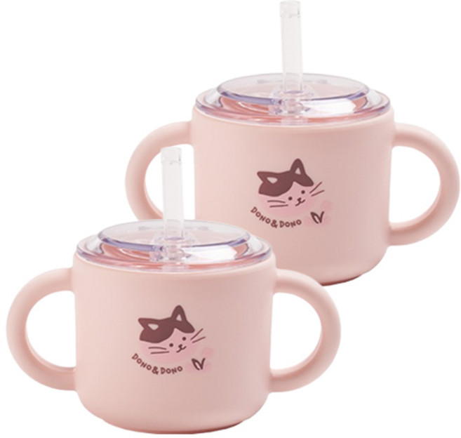 도노도노 맘마존 유아용 실리콘 빨대컵, 150ml, 2개, 키티코튼핑크