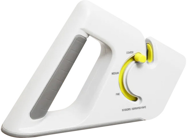 GELLIS 鵲利仕 北歐設計款 四段式磨刀器 適用於水果刀/菜刀/牛排刀/三德刀/剪刀 安全穩健 時尚簡約, 白色 + 黃色, 1個