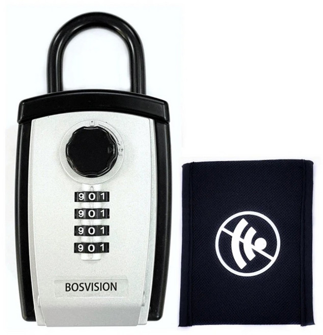 BOSVISION 博士威 大容量掛勾式密碼鎖鑰匙盒 + 晶片車鑰匙訊號屏蔽袋 BV-8962S