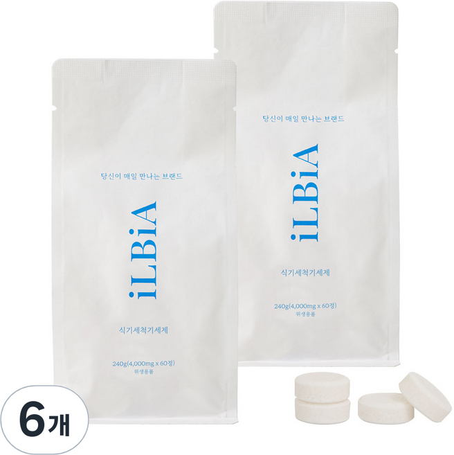 일비아 올인원 식기세척기 세제 타블릿, 240g, 6개