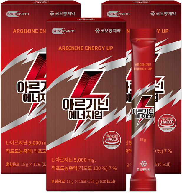 코오롱제약 뉴트라팜 아르기닌 에너지업, 225g, 3개