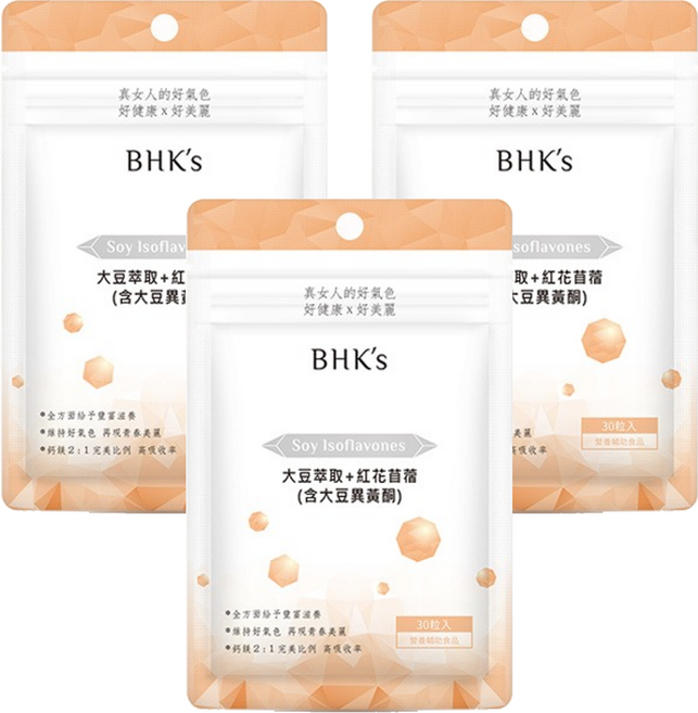 BHK's 大豆萃取+紅花苜蓿 素食膠囊, 30顆, 3包