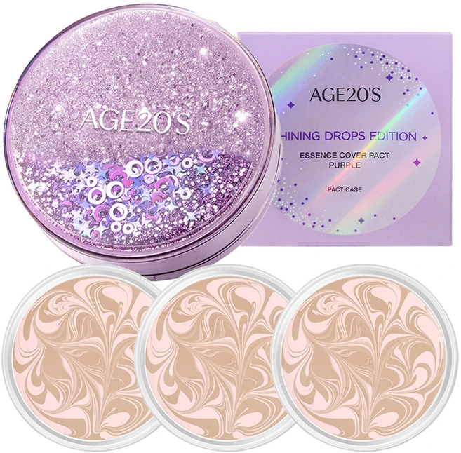 에이지투웨니스 샤이닝 드롭 에디션 뉴오리지널 에센스 커버 팩트 케이스 + 리필 12.5g x 3p, 13호 핑크라떼, 1개 - 쿠팡