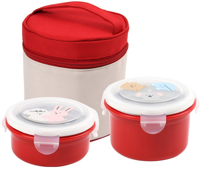 Dailylike My Buddy 不鏽鋼雙層便當盒 附便當袋, 紅色, 1組
