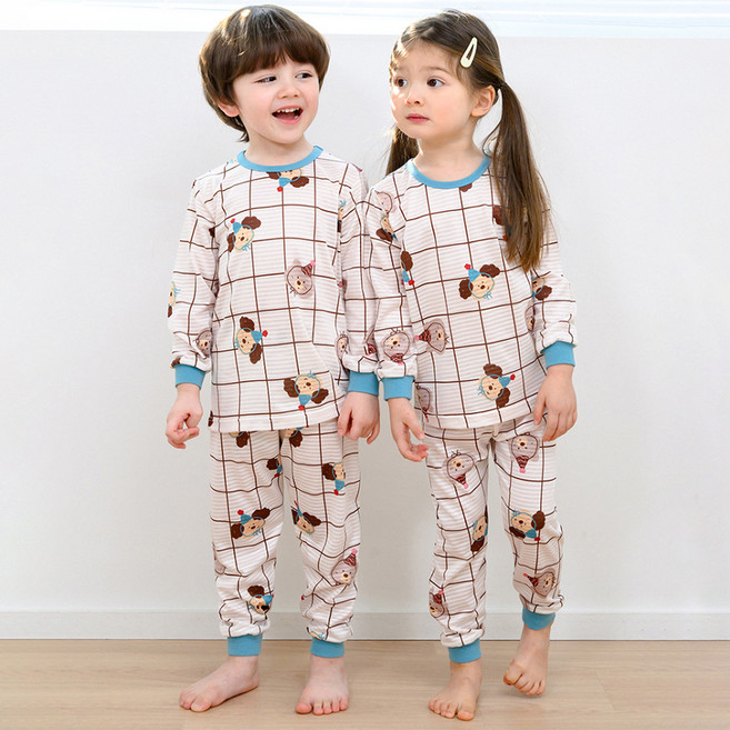 보누맘 아동용 꼬깔친구 9부 자가드 실내복 상하의 세트