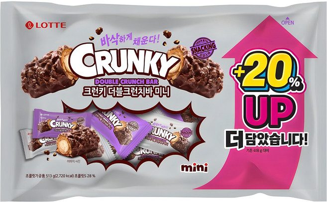 롯데웰푸드 크런키 더블크런치바 미니, 513g, 1개