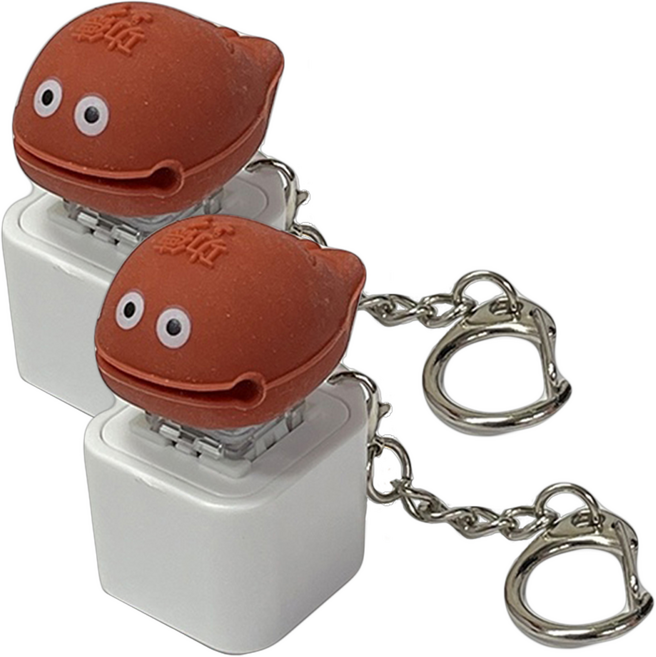 立體造型按鍵鑰匙圈 有聲有光 A款 2個, 棕木魚, 1組