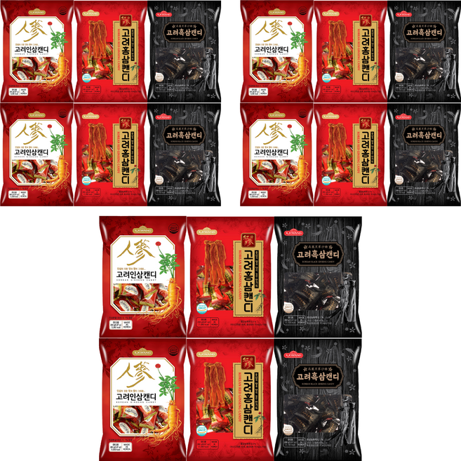 일광제과 고려홍삼캔디 280g 2p + 고려인삼캔디2 280g 2p + 고려흑삼캔디 280g 2p, 1.68kg, 3세트