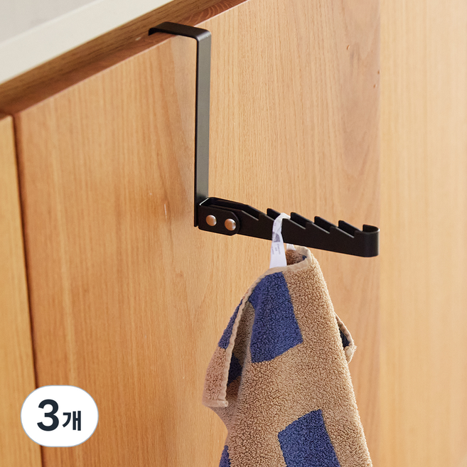 홈앤하우스 루미 철제 접이식 5구 도어훅, 블랙, 3개