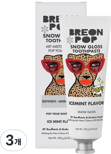 브레온팝 스노우글라스 아이스민트향 치약, 120g, 1개입, 3개