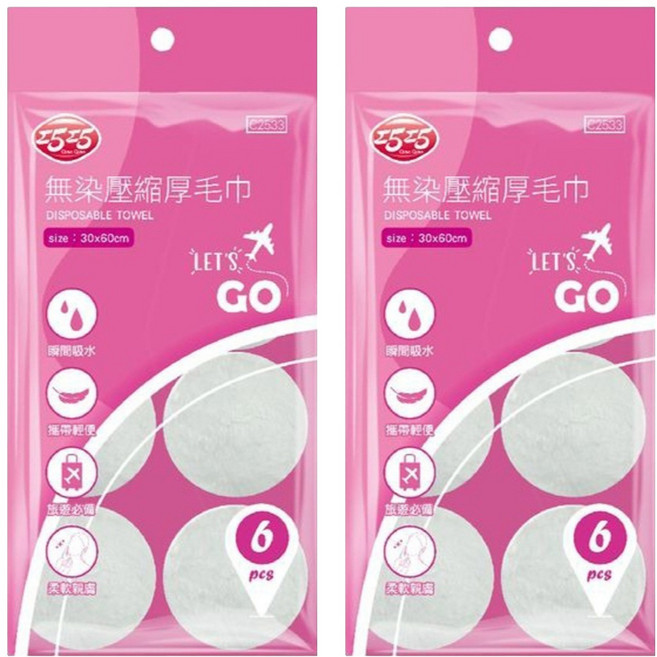 巧巧 無染壓縮厚毛巾, 6個, 2包