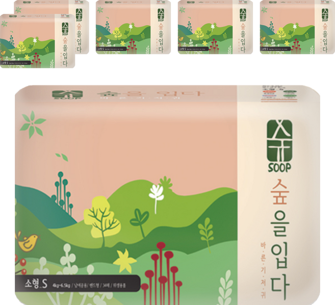 숲 밴드형 기저귀 유아용, 204매, 소형(S)