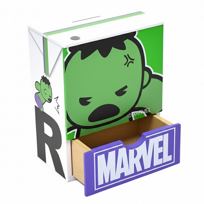 MARVEL 漫威 復仇者聯盟 鋁箔包造型 存錢筒 筆筒 收納置物盒, 浩克 綠色 + 紫色 + 白色, 1個