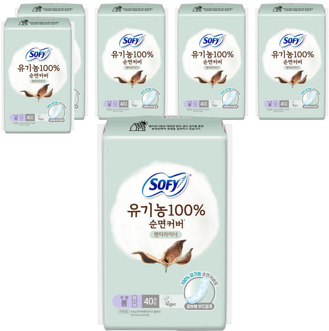 쏘피 100% 순면커버 팬티라이너, 롱, 40개입, 6개