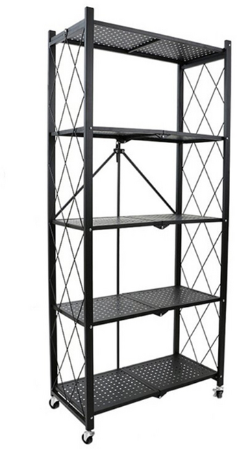 摺疊免安裝洞洞板層架, 黑色, 5層