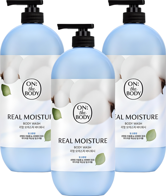 온더바디 리얼 모이스처 바디워시 웜 코튼, 865ml, 3개