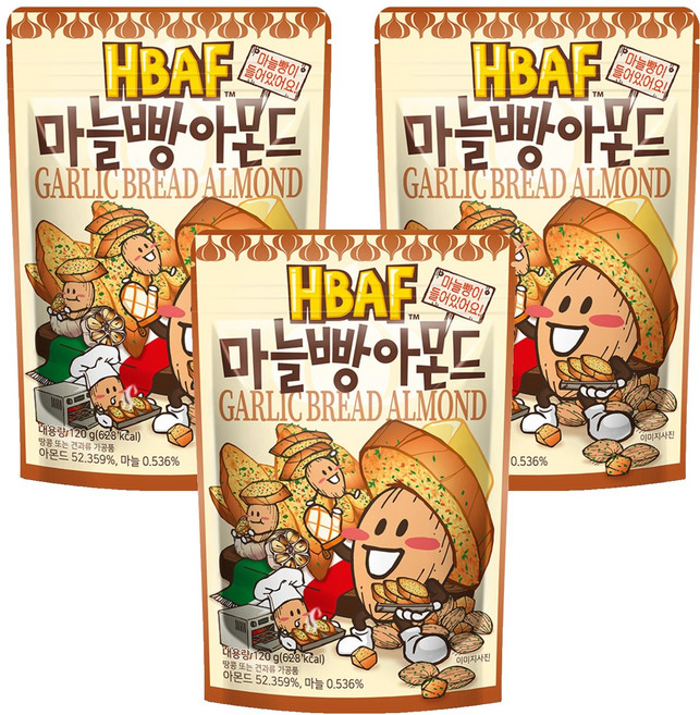 HBAF 杏仁果 大蒜麵包味, 120g, 3包