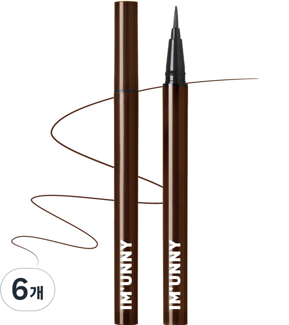 아임유니 스키니 핏 펜 아트 리퀴드 아이라이너, A02 딥브라운, 6개