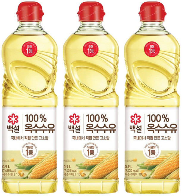 백설 옥수수유, 900ml, 3개