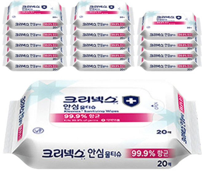 크리넥스 안심 물티슈, 20매, 15개