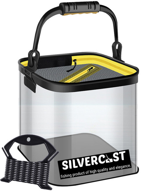 실버캐스트 접이식 낚시 두레박 물통, 투명