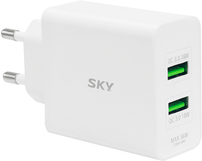 SKY 필 Q2 듀얼포트 고속충전 어댑터 36W, 화이트, 1개