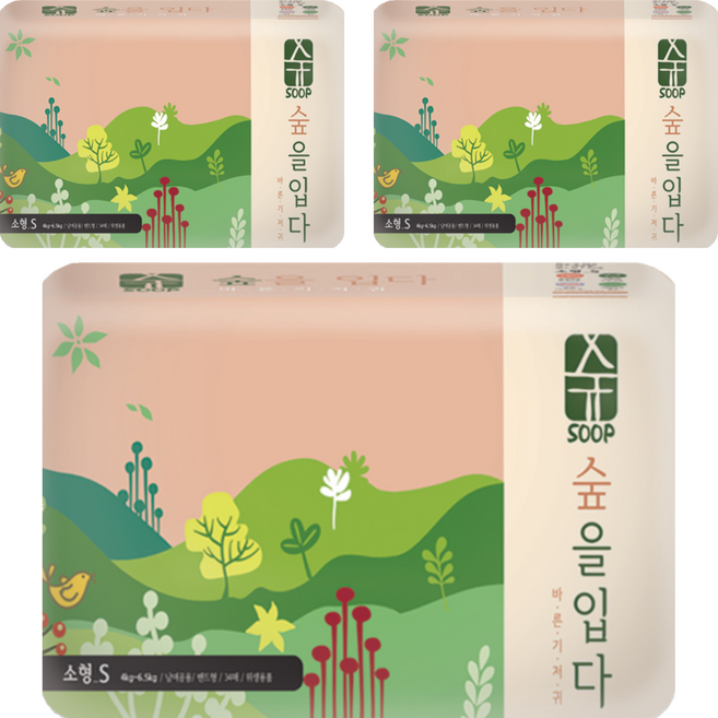 숲 밴드형 기저귀 유아용, 102매, 소형(S)