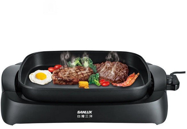 SANLUX 台灣三洋 多功能燒烤盤 DHPS-211P 40x30cm 三檔調溫 配有可視化玻璃蓋