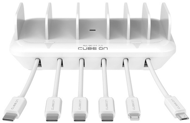 큐브온 올 퀵차지 6포트 고속 멀티충전기 C타입 4p 8핀 1p 5핀 1p JI-613, 화이트, 1개