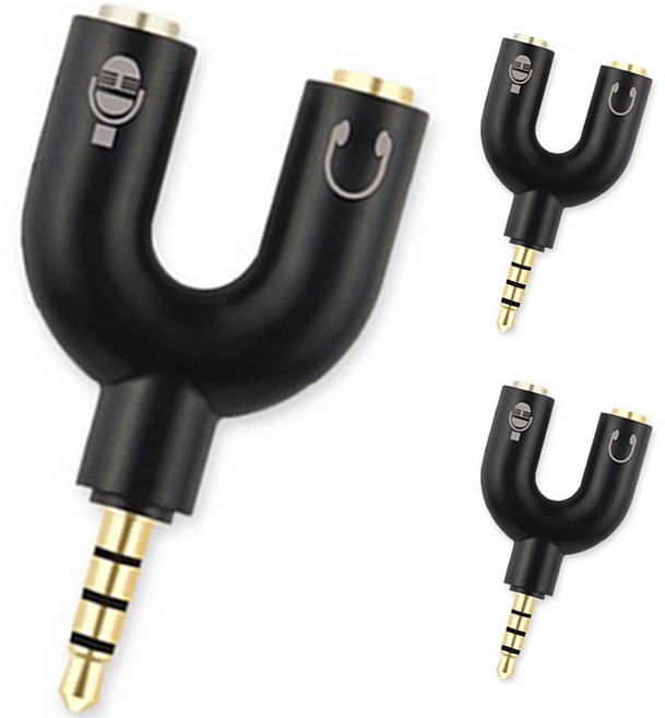 pines 4극 Y형 이어폰 마이크 헤드셋 변환 젠더 3p, Y형 스테레오 젠더, 블랙