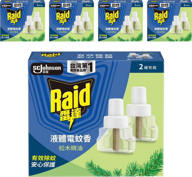 Raid 雷達 薄型液體電蚊香補充瓶 松木精油 2瓶, 82ml, 5盒