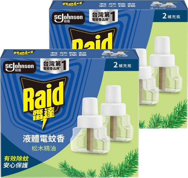 Raid 雷達 薄型液體電蚊香補充瓶 松木精油 2瓶, 82ml, 2盒