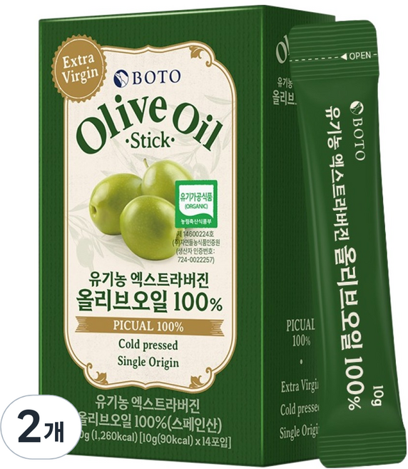 보뚜 유기농 엑스트라버진 올리브오일100% 스틱 14p, 2개, 140g