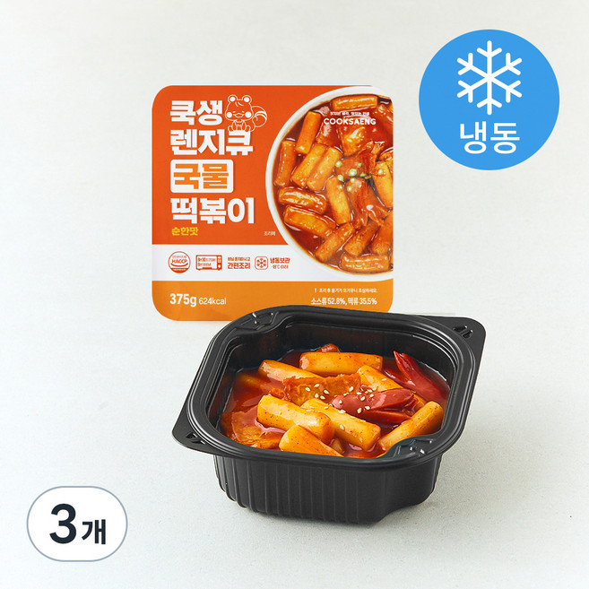 쿡생 렌지큐 국물떡볶이 순한맛 (냉동), 375g, 3개