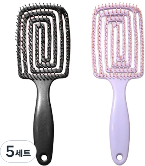 리빙홈디테일 젖은 엉킨 머리 뿌리볼륨 빗 2종 세트, 5세트, 블랙, 퍼플