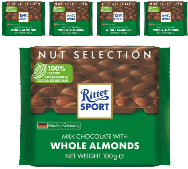 Ritter Sport 杏仁果牛奶巧克力片, 100g, 5包