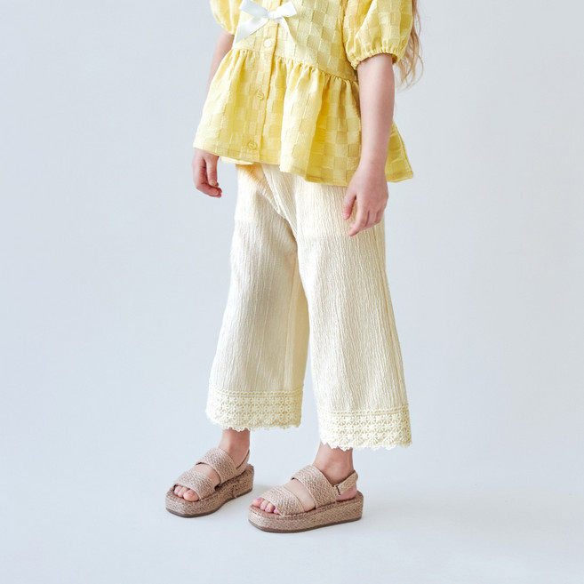 MARI N MORI 女童泡泡紗蕾絲拼色褲