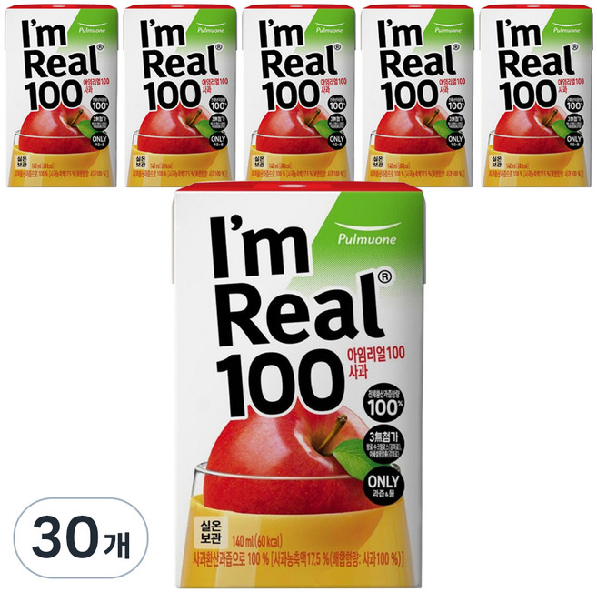 아임리얼 100 사과 주스, 140ml, 30개