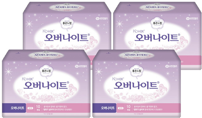 좋은느낌 코텍스 생리대 일반형, 오버나이트, 10개입, 4개