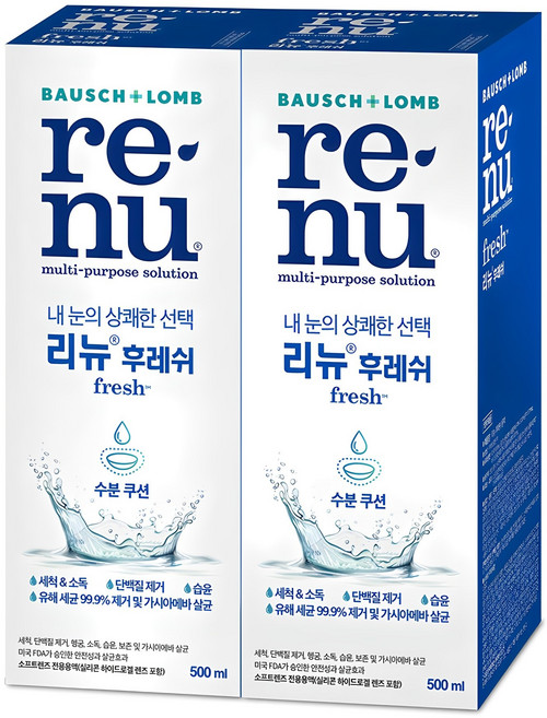 리뉴 후레쉬 렌즈 세정액, 500ml, 2개