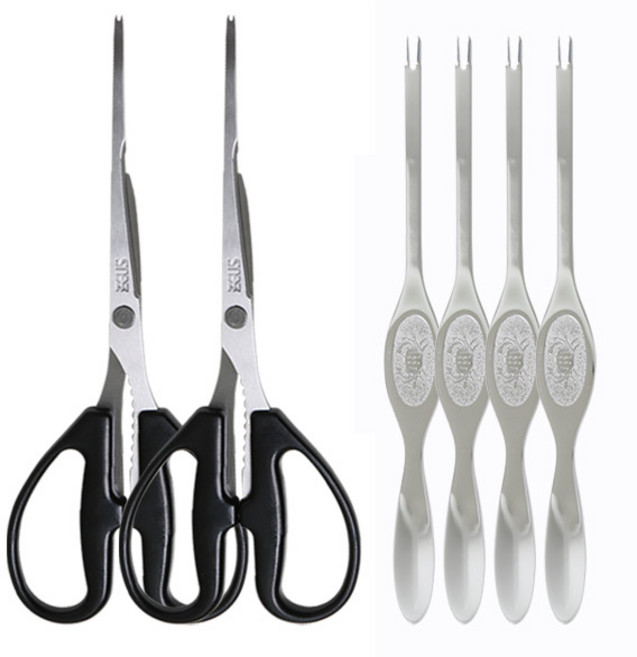 칼백화점 살이 쏙 잘 빠지는 게살가위 2p + 게살포크 4p 세트, 혼합색상, 1세트