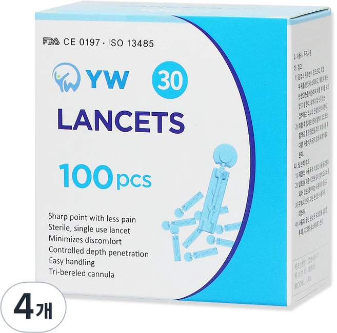 YW 일회용수동랜싯 30G 채혈침, 100개입, 4개 - 쿠팡