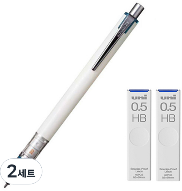 Uni 三菱鉛筆 KURU TOGA Advance Standard 自動鉛筆 白色 M5-559 + Kuru Toga 專用筆芯 HB 2入組, 2套, 0.5mm